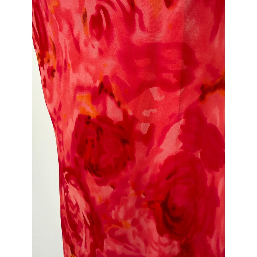 Vintage Y2K Red Floral Sheer Slip Dress Cowl Neck Spaghetti Straps Midi Fairy - Picture 3 of 9